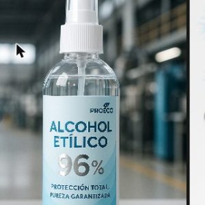 Botella de Alcohol Etílico al 96% PROECO en una planta industrial