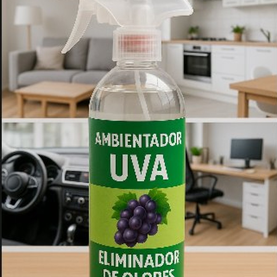 Atomizador Ambientador Uva PROECO sobre una mesa de madera