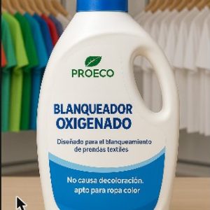 Garrafa de Blanqueador Oxigenado PROECO frente a ropa de colores