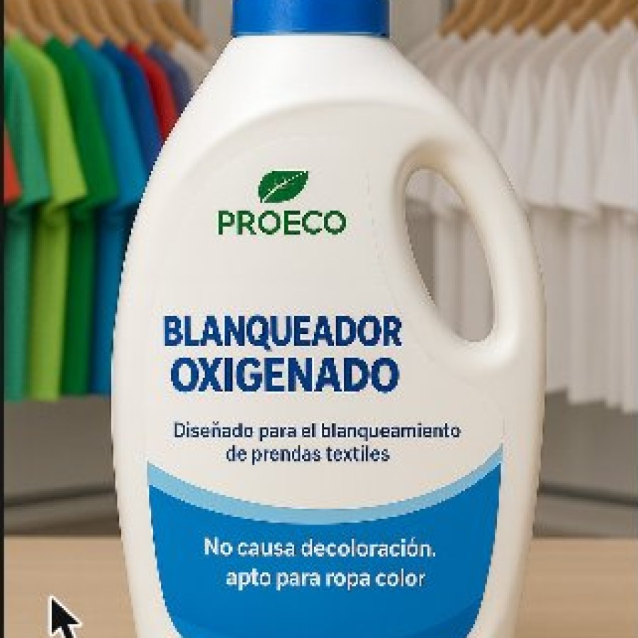 Garrafa de Blanqueador Oxigenado PROECO frente a ropa de colores