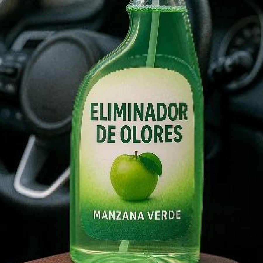 Atomizador verde Eliminador de Olores Manzana Verde PROECO en el interior de un auto