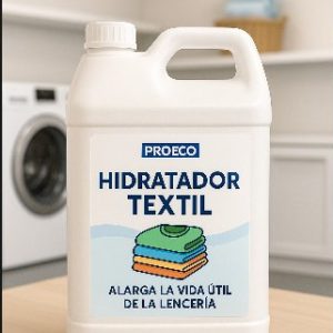 Bidón de Hidratador Textil PROECO junto a una lavadora