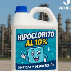 Bidón de Hipoclorito al 10% PROECO en una planta industrial