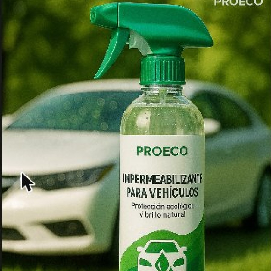 Atomizador Impermeabilizante para Vehículos PROECO frente a un auto blanco