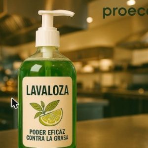 Dispensador verde de Lavaloza PROECO en una cocina industrial