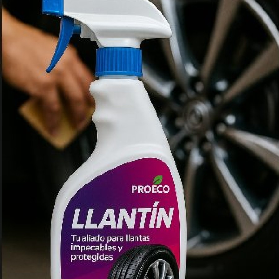 Atomizador Llantín PROECO frente al rin de un vehículo