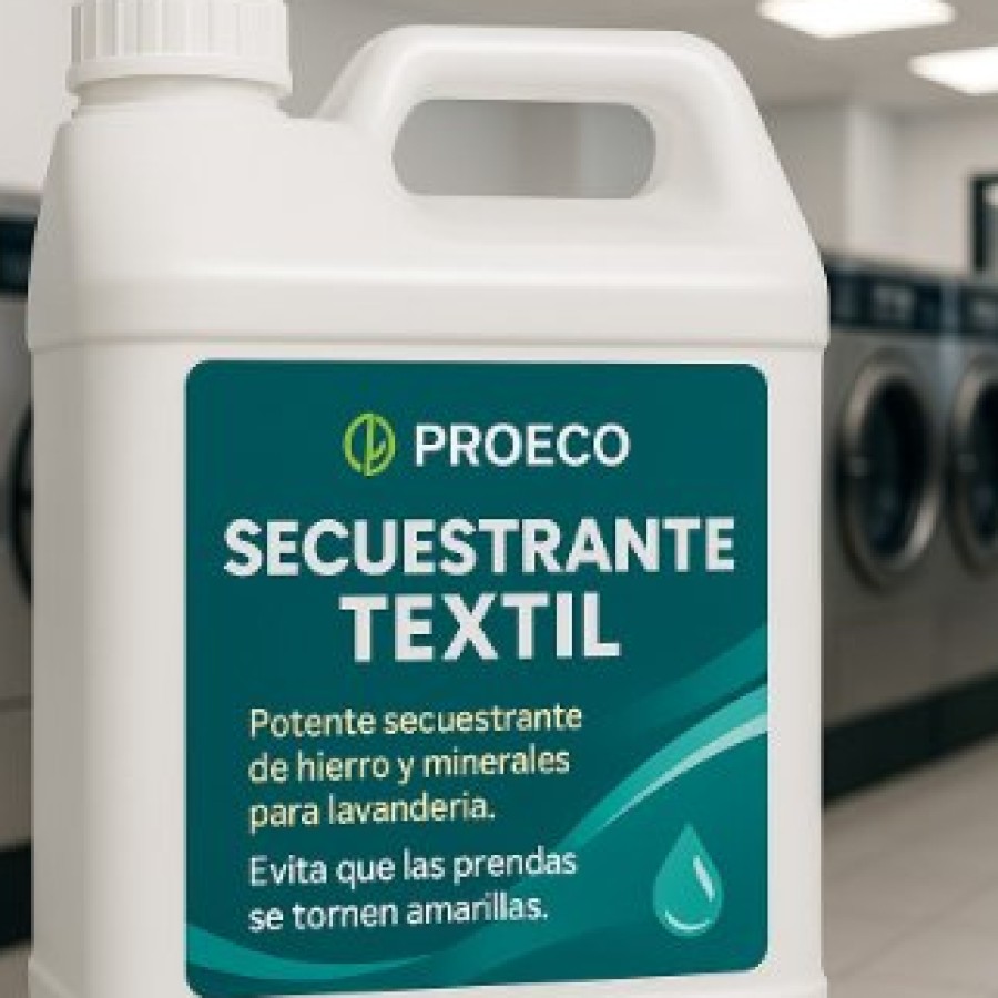 Bidón de Secuestrante Textil PROECO en una lavandería industrial